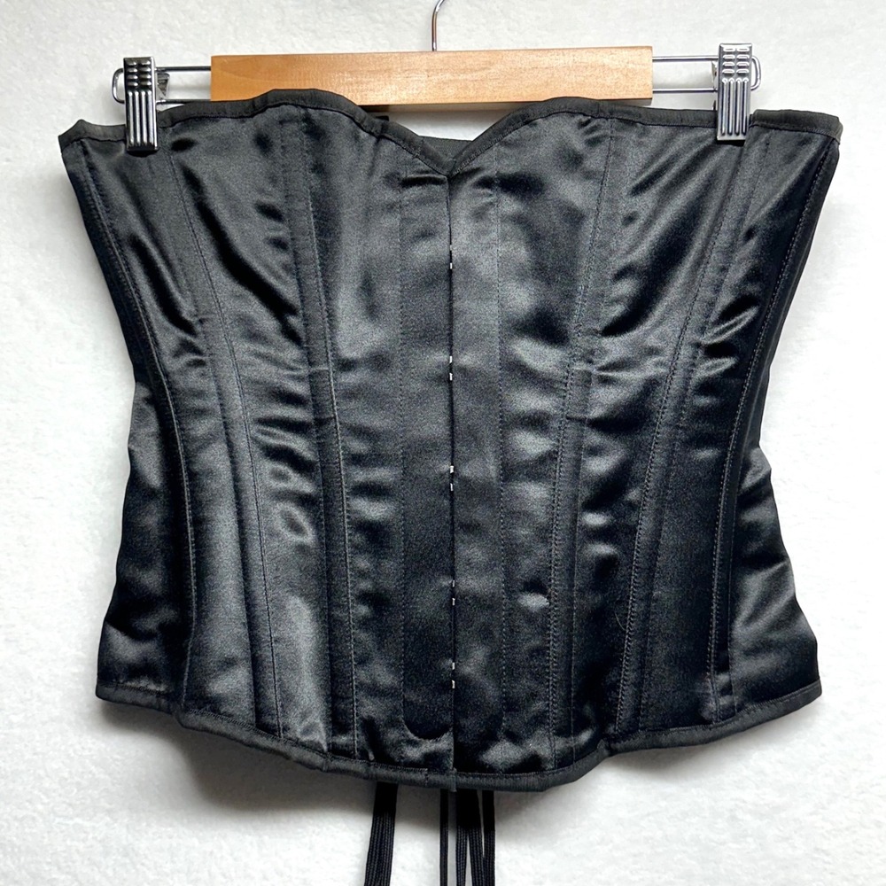 Vollers Corset Top Women EU 36 Black Satin Lace Up Steel Boned Made in England - Picture 2 of 16